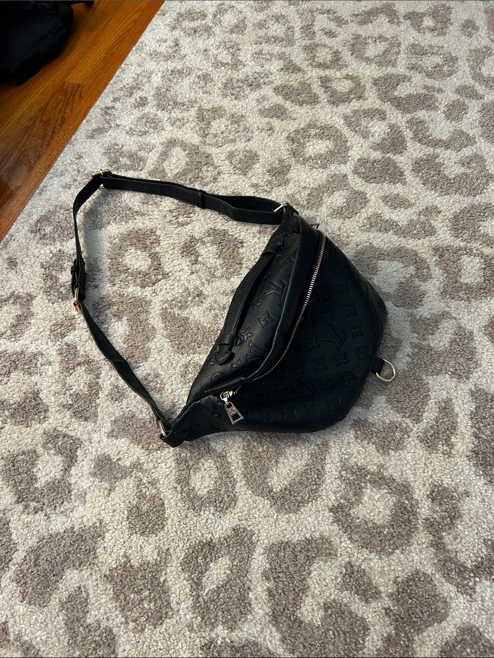 Black Embossed Leather Belt Bag